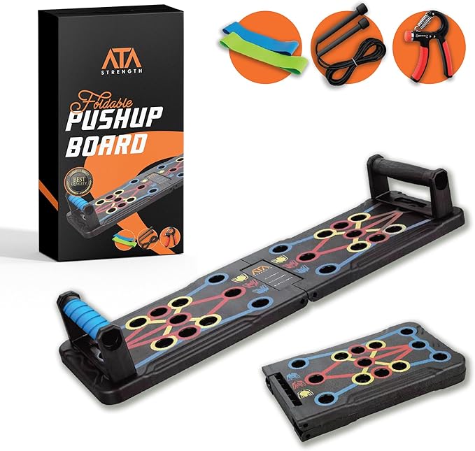 ATA-Strength Heavy-Duty 15-in-1 Foldable Push Up Board gym gift for men and women with Adjustable Grip Strengthener, skipping Rope, and 3 Resistance Bands Comprehensive Home Workout System for Targeted Muscle Training and Enhanced Grip Strength