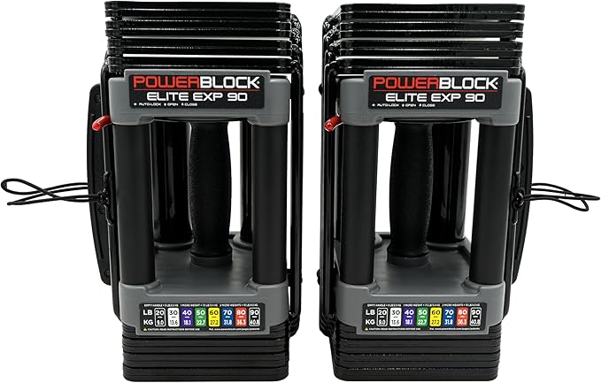 PowerBlock Elite EXP Adjustable Dumbbells, Sold in Pairs, Stage 1, 5-50 lb. Dumbbells, Durable Steel Build, Innovative Workout Equipment, All-in-One Dumbbells, Expandable with Expansion Kits