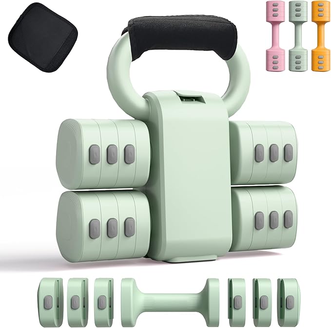 2-in-1 Adjustable Dumbbell Set for Women - 4 Levels (2.2lbs to 12.1lbs) - Home Gym Weights for Women at Home - Fitness Dumbbells
