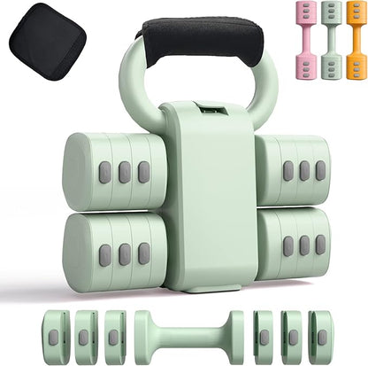 2-in-1 Adjustable Dumbbell Set for Women - 4 Levels (2.2lbs to 12.1lbs) - Home Gym Weights for Women at Home - Fitness Dumbbells