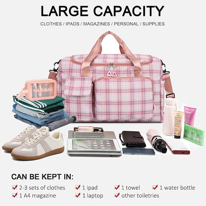 Small Gym Bag for Women, Travel Duffle Bag Carry On Weekender Bag with Shoe Compartment