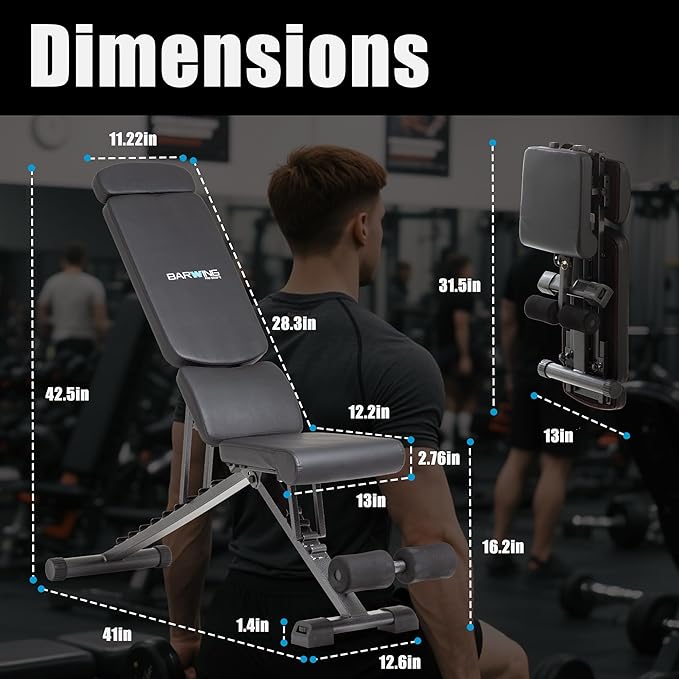 BARWING Adjustable Foldable Portable Weight Bench for Home Gym,700-800LBS Flat Incline Decline Workout Bench for Full Body Workout Easy Assembly for Home Gym