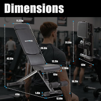 BARWING Adjustable Foldable Portable Weight Bench for Home Gym,700-800LBS Flat Incline Decline Workout Bench for Full Body Workout Easy Assembly for Home Gym