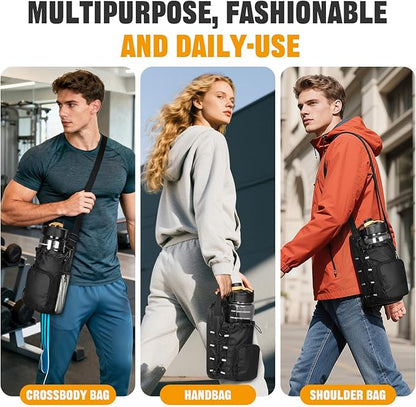 HUNTVP Magnetic Gym Bag Water Bottle Carrier Holder with Shoulder Strap & Phone Pockets, Magnetic Water Bottle Bag Pouch for Gym Fitness Essentials Accessories for Men and Women