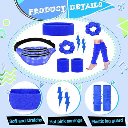 80s Neon Workout Costume Accessories Set 10 PCS Leg Warmers for Women 80s Headband Wristband Fanny Pack for Yoga Running