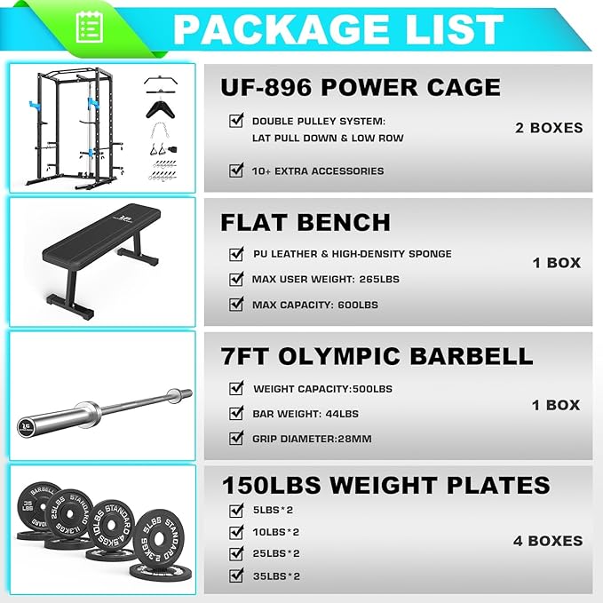 Power Cage, Multi-Functional Power Rack with J-Hooks, Dip Handles, Landmine Attachment and Optional Cable Pulley System for Home Gym
