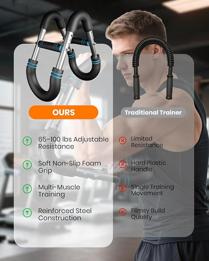 Upgraded Twister Arm Trainer, Adjustable Chest Workout Equipment, Portable Arm Exerciser for Upper Body Strength Training, Detachable Power Twister Bar for Home Gym Fitness