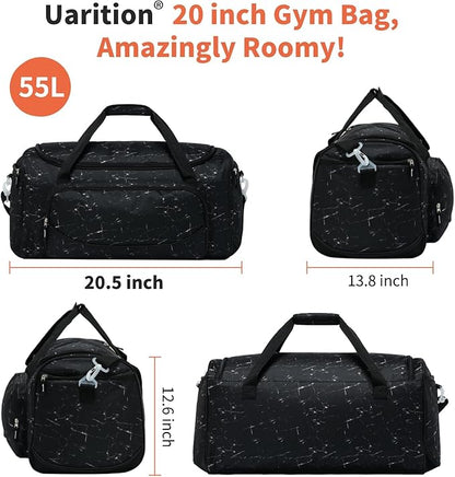 Men's Large Duffle Bag, 55L Heavy Duty Gym Bag for Sports, Workout, and Travel - Durable Duffel Gear Bag in Marble Black