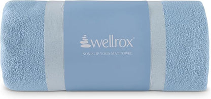 Wellrox Microfiber Yoga Mat Towel with Grip – Ultra Absorbent, Super Soft, and Quick Dry Hot Yoga Towel Non Slip for Pilates, Bikram, and Fitness Workouts (74” x 26”, Blue)