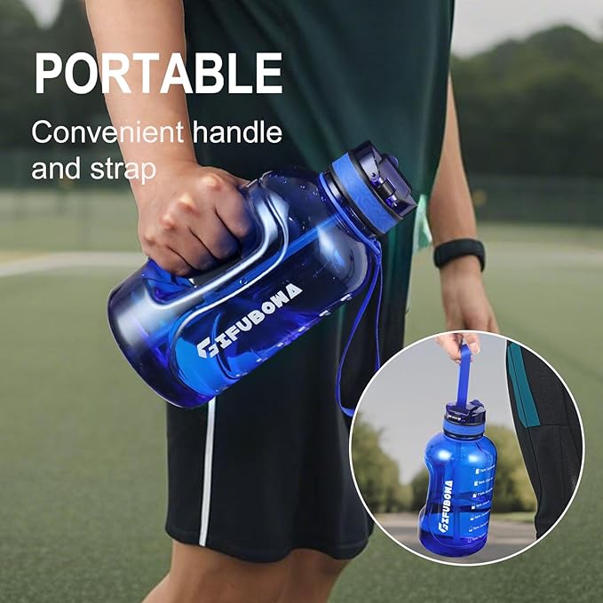 GIFUBOWA 2L Water Bottle with Straw Half Gallon Drinking Bottle with Handle Motivational Gym Jug 2 Liter with Time Marker