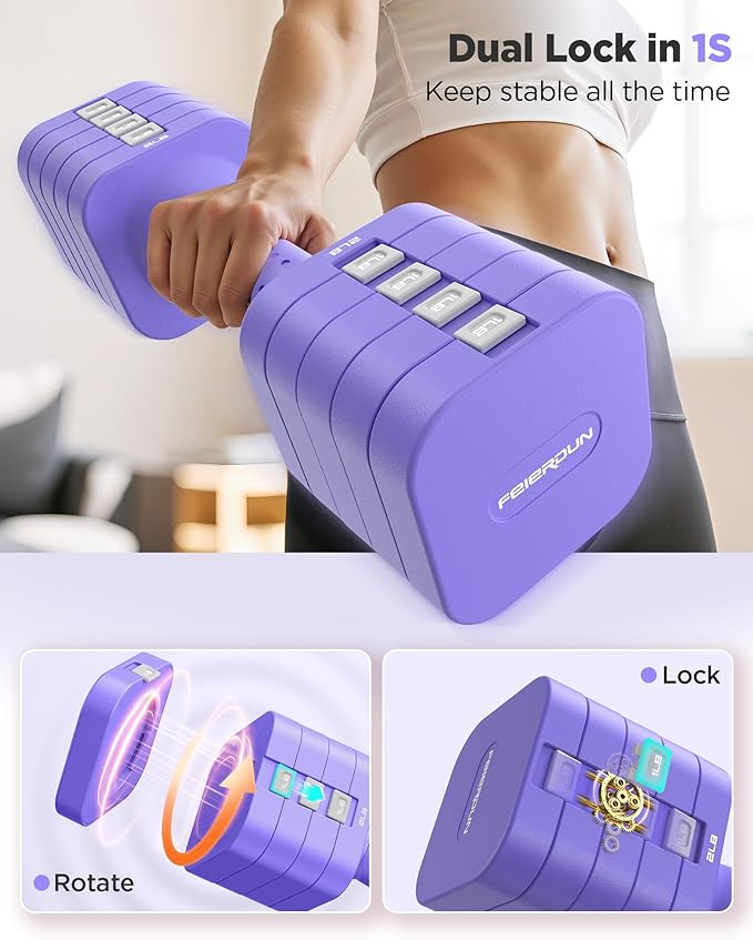 FEIERDUN 5-in-1 Adjustable Dumbbell Set of 2, 12LBS/20LBS Hand Weights for Women, Men, 1s-Adjust Dual-Stable Dumbbell Set for Women Home Gym & Outdoor