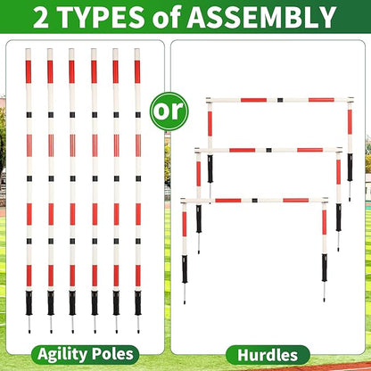 Soccer Agility Training Poles Equipment with Bag, 6 Agility Poles, 3 Horizontal Sticks,1 Agility Ladder with Bag, 10 Soccer Cones, Multifunctional Speed Training Equipment for Youth Adults