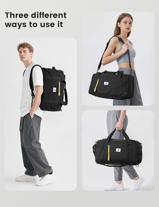 SKYSPER Gym Bag Men Women - 40L Sports Bag Duffle Backpack with Shoe Compartment Wet Pocket for Fitness,Sport,Travel & Workout(Black)