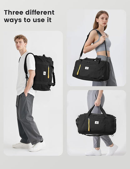 SKYSPER Gym Bag Men Women - 40L Sports Bag Duffle Backpack with Shoe Compartment Wet Pocket for Fitness,Sport,Travel & Workout(Black)