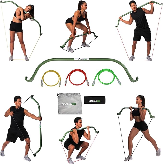 Gorilla Bow Lite Resistance Band Bar System, All-in-One Home Gym Equipment for Full Body Workout, Portable Fitness Bow with Bands for Strength Training