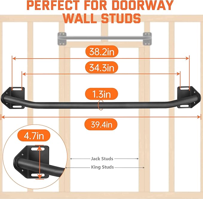 Pull Up Bar Wall Mounted-Heavy Duty Joist Mounted Pull Up Bar-Premium Strength Training Pull-Up Bars-Fast and Easy Installation for Home and Garage Use,Supports up to 600 Lbs