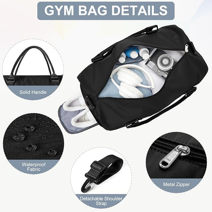Gym Bag for Women with Shoes Compartment Small Duffel Bag Sport bag with Toiletry Bag Overnight Travel Tote Bags Weekender Carry on Personal Item Bags for Airlines Black