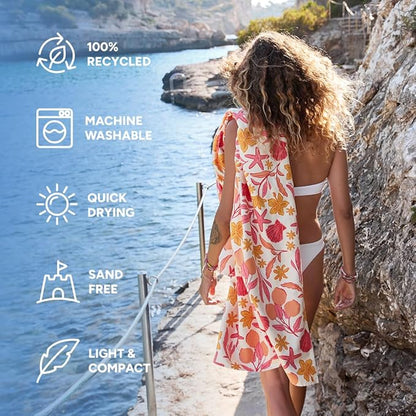Dock & Bay Beach Towel - Quick Dry, Sand Free - Compact, Lightweight - 100% Recycled - Includes Bag - Tangerine Tide - Large (160x90cm, 63x35)