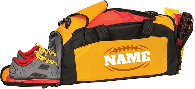 Personalized Sports Duffle Bag with Shoe Compartment (Football, Athleteic GOld)