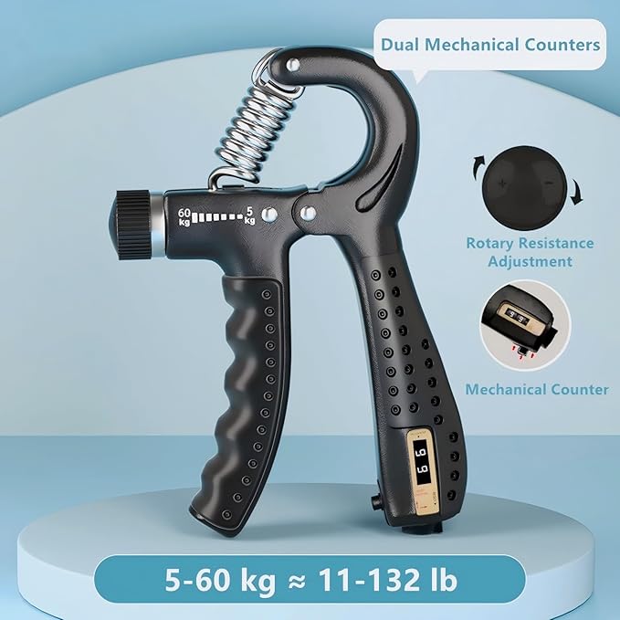Grip Strength Trainer Kit (5 Pack) with Counter - Adjustable Resistance Hand Gripper, Forearm & Finger Strengthener, Stress Relief Ball, Workout Ring - Hand Therapy, Muscle Building, Injury Recovery for Athletes & Therapy