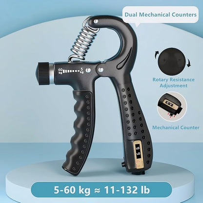 Grip Strength Trainer Kit (5 Pack) with Counter - Adjustable Resistance Hand Gripper, Forearm & Finger Strengthener, Stress Relief Ball, Workout Ring - Hand Therapy, Muscle Building, Injury Recovery for Athletes & Therapy