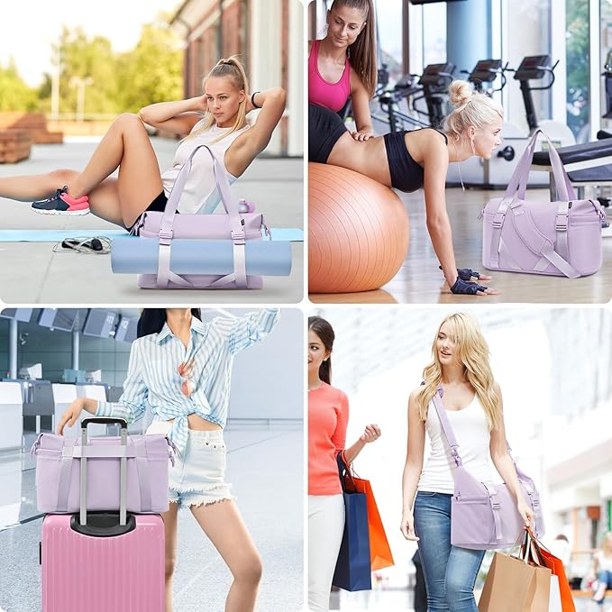 MAXTOP Women's Gym Yoga Duffle Bag with Shoe Pouch,Multi-Purpose Overnight Travel Bag for Gym,Work, Dance, Sports