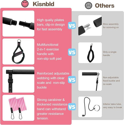 Pilates Bar Kit with Resistance Bands, Multifunctional Pilates Bar with 3 Set Exercise Resistance Bands, Portable Pilates Equipment for Women Home Gym Yoga Workouts