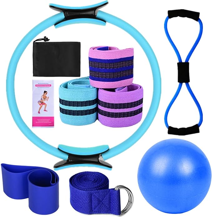 Yoga Sets for Women Pilates at Home Equipment Pilates Magic Ring Booty Bands for Working Out Glutes Yoga Ball 25cm Figure 8 Resistance Band Yoga Bands for Stretching