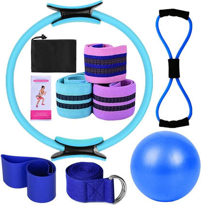 Yoga Sets for Women Pilates at Home Equipment Pilates Magic Ring Booty Bands for Working Out Glutes Yoga Ball 25cm Figure 8 Resistance Band Yoga Bands for Stretching