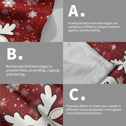 Winter Cute Deer Hand Towels Set of 2 Merry Christmas Red Black Red Buffalo Plaid Moose Elk Snowflake Decor Kitchen Towels Happy Holiday Red Dish Towel Super Soft Tea Towels for Bathroom Gym Spa