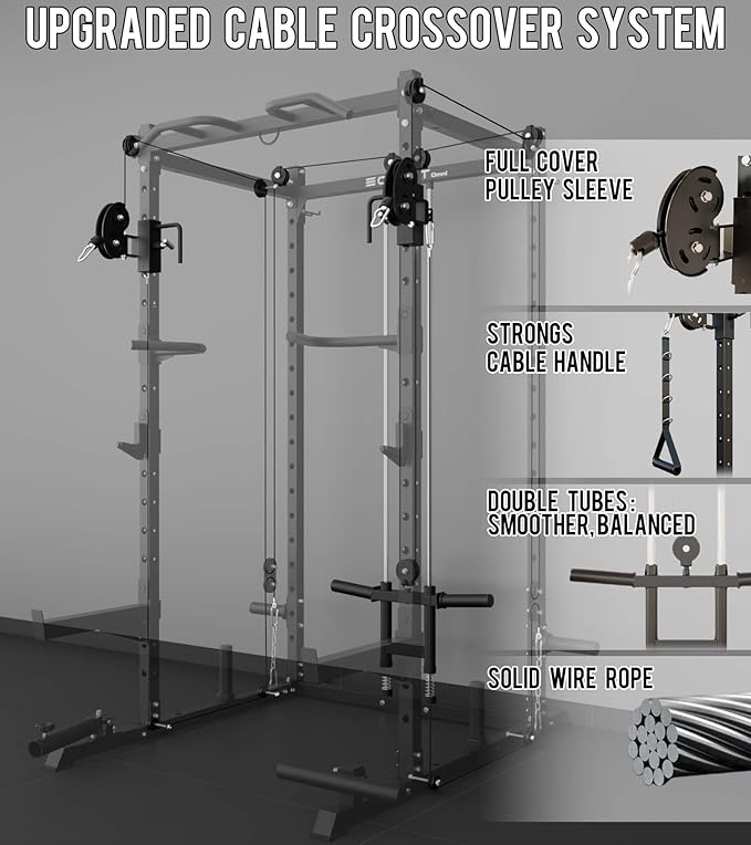 Eonfit E2 Power Cage，1500LB Squat Rack with Cable Crossover System.Multi-Function Power Rack for Home Gum.All-in-One Squat Rack with More Training Attachments