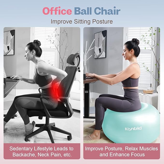 Exercise Ball, Extra Thick Yoga Ball for Workout Pregnancy Stability, 4 Sizes Anti-Burst Balance Ball with Foot Pump - Heavy Duty Fitness Ball Chair for Office, Home & Gym