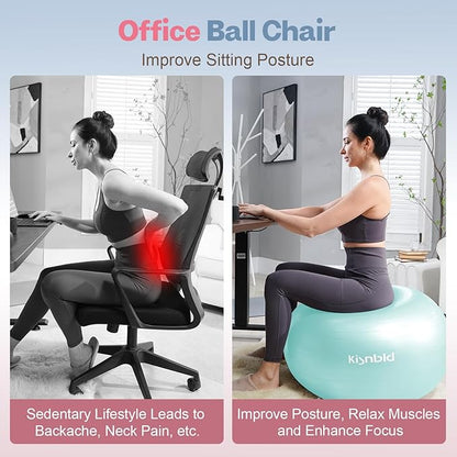 Exercise Ball, Extra Thick Yoga Ball for Workout Pregnancy Stability, 4 Sizes Anti-Burst Balance Ball with Foot Pump - Heavy Duty Fitness Ball Chair for Office, Home & Gym