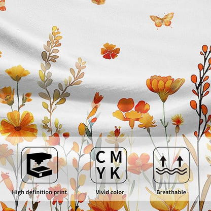 Watercolor Orange Daisy Hand Towels Fall Yellow Wildflowers Leaves Plant Bathroom Towel Autumn Floral Botanical Decorative Fingertip Season Thanksgiving Soft Absorbent Kitchen Hotel Spa Gym Towel