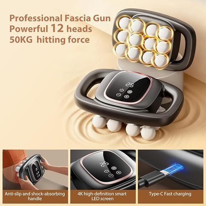 12-Head Massage Gun, 3 Modes, 30 Levels Of Intensity, Electric Deep Tissue Massager, Relieves Muscle Pain All Over The Body, 4k Smart Display, Suitable For Lazy People, The Elderly And Office Workers