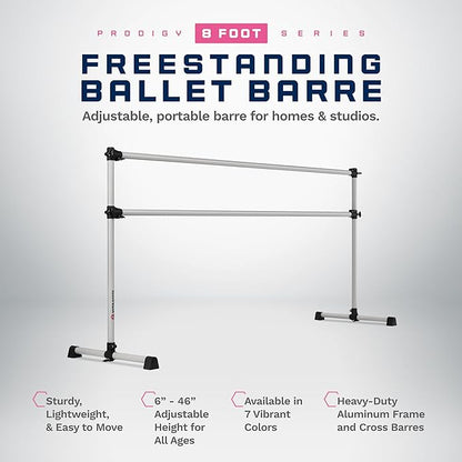 VITA Barre Portable Freestanding Double Ballet Barre, Prodigy, Aluminum | Adjustable Height, USA Made, Home or Gym Exercise Equipment for Kids & Adults | Dance, Fitness, Pilates