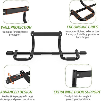 NOWAKE New Version Multi-Grip Pull up bar For Doorway,330lbs Heavy Duty 47.3 Inch Extra Width Portable Functional Ergonomic Design Door Frame Pull Up Bar With USA Patent For Home Gym Exercise