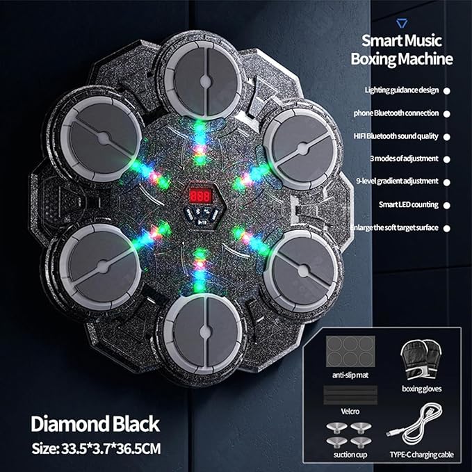 Music Boxing Machine, 9-Speed Wall-Mounted Punching Machine with LED Light Reaction Training, Smart Boxing Training Equipment for Adults and Boys, Indoor Gym Workout Exercise Fitness for Doorway,
