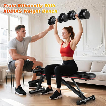 XDDIAS Adjustable Dumbbell Set of 2, 25/55/80/90LB Dumbbell Set- 1-Hand Fast Adjustment with Anti-Slip Handle, Compact Free Weights Dumbbells Set for Men/Women Home Gym Strength Training Equipment