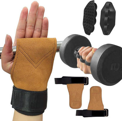 Weight Lifting Wrist Strap& Weight Lifting Grips ，Leather Weightlifting Wrist ，Rubber Gym Grips Pads Straps for Deadlifts, Heavy Powerlifting Strength Training, Gym Workouts Men/Women