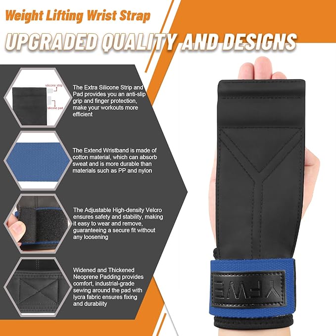 Wrist Straps for Weightlifting, Dual-Layer Leather Lifting Straps for Deadlifts and Powerlifting with Adjustable Neoprene Padded Wrist Wraps Support, Gym Lifting Straps for Men and Women (Pair)