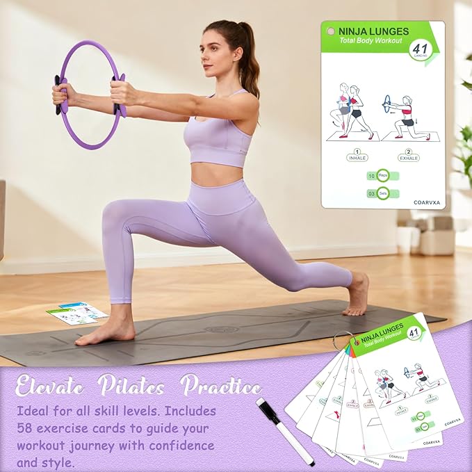 Pilates Kit for Women Pilates Equipment Ring and Ball Set Magic Circle Hoop with 5 Resistance Bands Compact Toning Fitness Essentials Starter Set Accessories with Exercise Guide