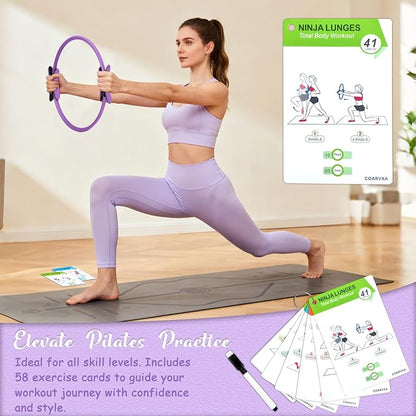 Pilates Kit for Women Pilates Equipment Ring and Ball Set Magic Circle Hoop with 5 Resistance Bands Compact Toning Fitness Essentials Starter Set Accessories with Exercise Guide
