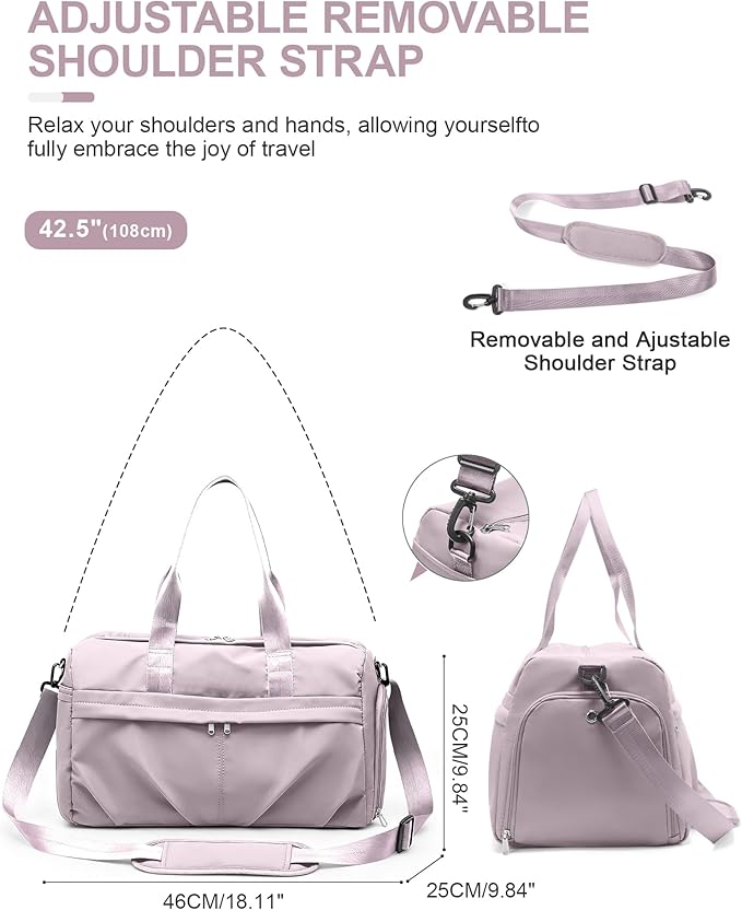 Gym Bag for Women Duffle Bag with Shoe Compartment Yoga Mat Bag Sports Workout Bag Weekend Overnight Bag, Light Pink