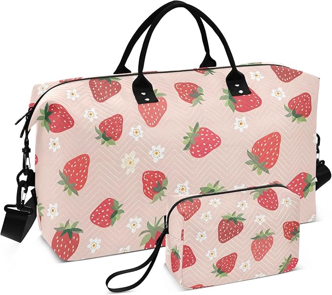 Weekender Bags Travel Duffel Gym Bag Small Scale Strawberry Carry on Overnight Tote Bag with Toiletry Bag for Airplane Travel Trip Gym Yoga