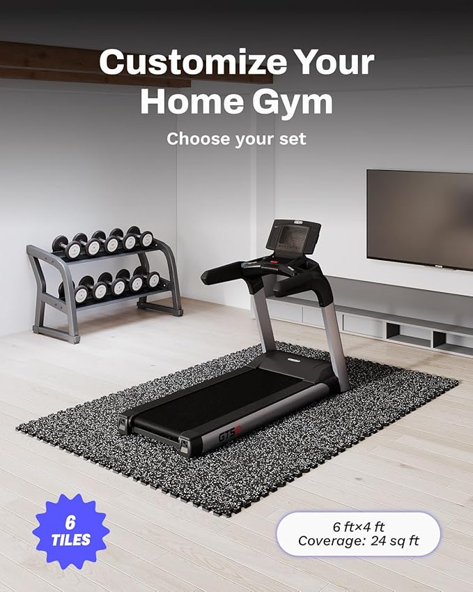 AIRHOP 0.56in Thick 24 Sq Ft Exercise Equipment Mats, 6 Tiles Upgraded Rubber Top with High Density EVA Foam, Large Interlocking Puzzle Gym Flooring for Home Gym, Heavy Weight Workout, 24 x 24in