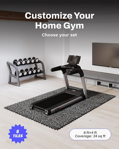 AIRHOP 0.56in Thick 24 Sq Ft Exercise Equipment Mats, 6 Tiles Upgraded Rubber Top with High Density EVA Foam, Large Interlocking Puzzle Gym Flooring for Home Gym, Heavy Weight Workout, 24 x 24in