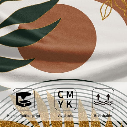 Boho Leaves Kitchen Towels Decorative Set Mid Century Golden Leaf Hand Towels Abstract Modern Sun Minimalist Arch Curve Geometric Boemian Soft Absorbent Drying Tea Towel for Home Yoga Gym Bathroom