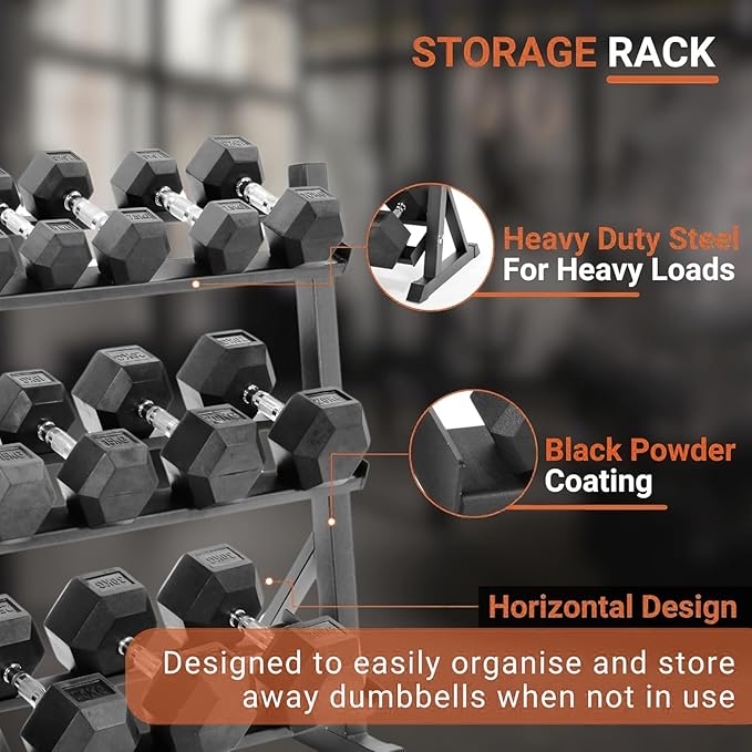 Rubber Hex Dumbbells with Storage Rack 350/450/550 LBS - Free Dumbbell Weight Set for Home Gym Equipment Exercise & Fitness Dumbbells for Strength Training