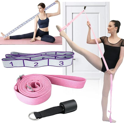 Danzcue Ballet Stretch Strap Set – Professional Dance Flexibility Trainer with Door Anchor, Extra Long Non-Slip Stretching Bands for Ballet, Jazz, Contemporary & Gymnastics